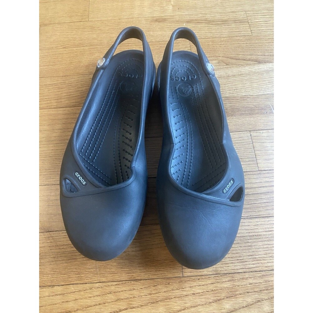 EUC Crocs Olivia Flats BLack Women's Size 11 Closed Toe Slingback Jewel Sandals